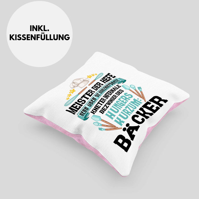 Bäcker Kissen mit Füllung 40x40 mit Spruch Geschenkidee Bäckerin Geschenk Männer Frauen (Grau) Rosa Trendation