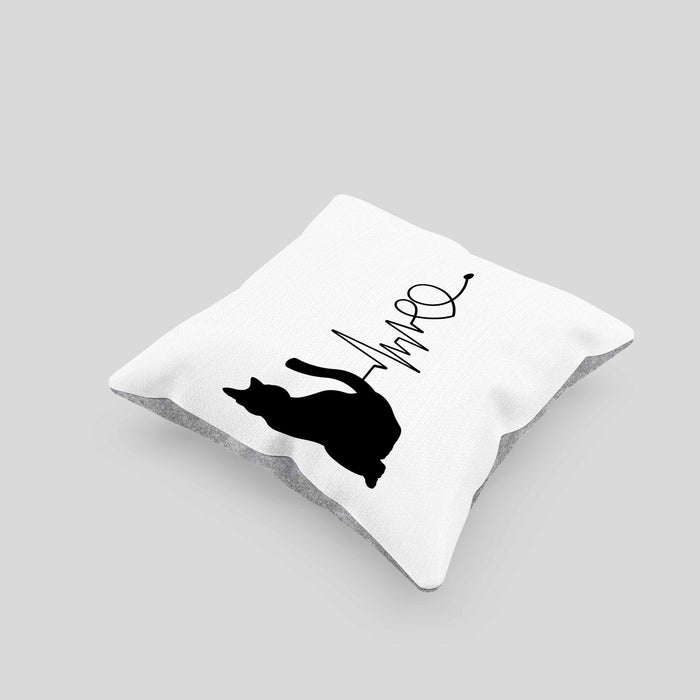 Katze Herzschlag Kissen mit Füllung 40x40 Geschenk für Katzenbesitzerin (Grau) Grau Trendation