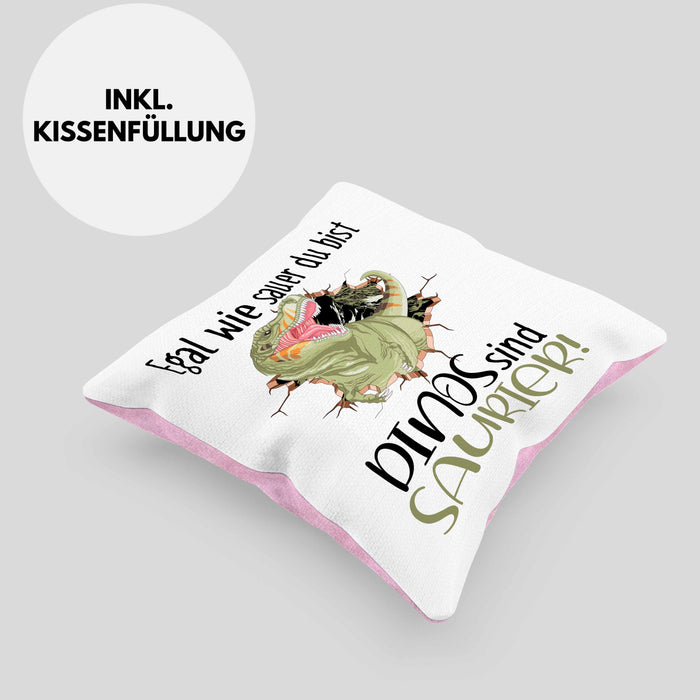 Dinosaurier Spruch Kissen mit Füllung 40x40 Geschenk Jungs Jungen Egal Wie Sauer Du Bist Dinos Sind Saurier (Grau) Rosa Trendation