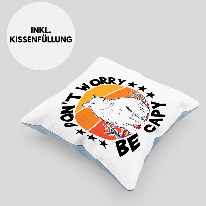 Don't Worry Be Capy Kissen mit Füllung 40x40 Capybara Tier Geschenk für Capybara Liebhaber (Grau) Blau Trendation