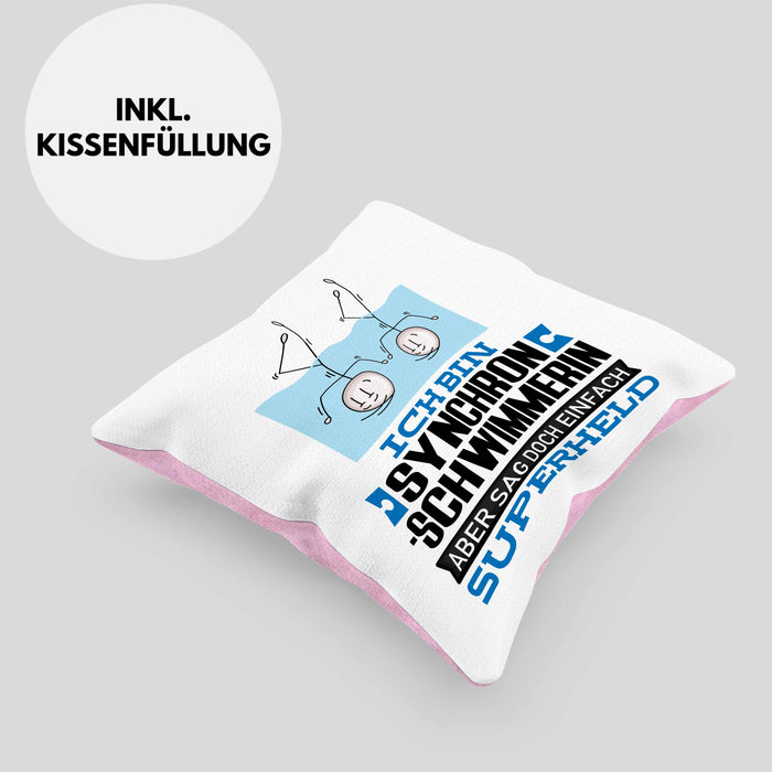 Synchronschwimmerin Geschenk Kissen mit Füllung 40x40 Ich Bin Synchronschwimmerin Aber Sag Doch Einfach Superheld Lustige Geschenkdiee für Synchronschwimmerin (Grau) Rosa Trendation