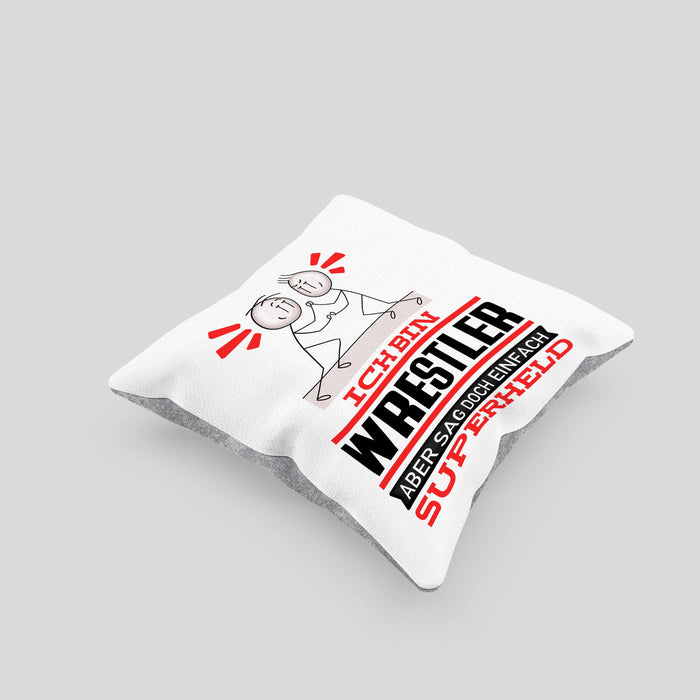 Wrestler Geschenk Kissen mit Füllung 40x40 Ich Bin Wrestler Aber Sag Doch Einfach Superheld Lustige Geschenkdiee für Wrestler (Grau) Grau Trendation