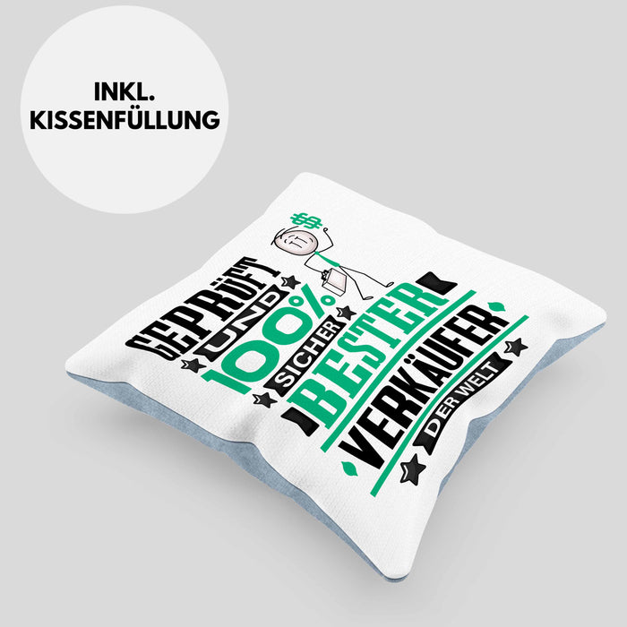 Verkäufer Geschenk Lustiger Spruch für Verkäufer Geschenkidee Bester Verkäufer Der WeltKissen mit Füllung 40x40 (Grau) Blau Trendation