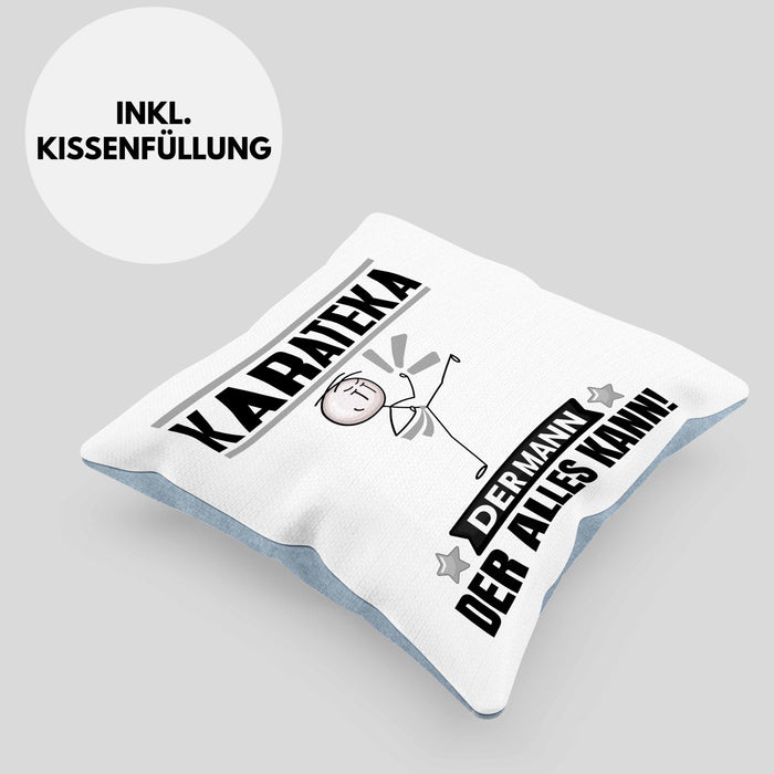 Karateka Kissen mit Füllung 40x40 Geschenk für Karateka Der Mann Der Alles Kann Geschenkidee zum Geburtstag (Grau) Blau Trendation