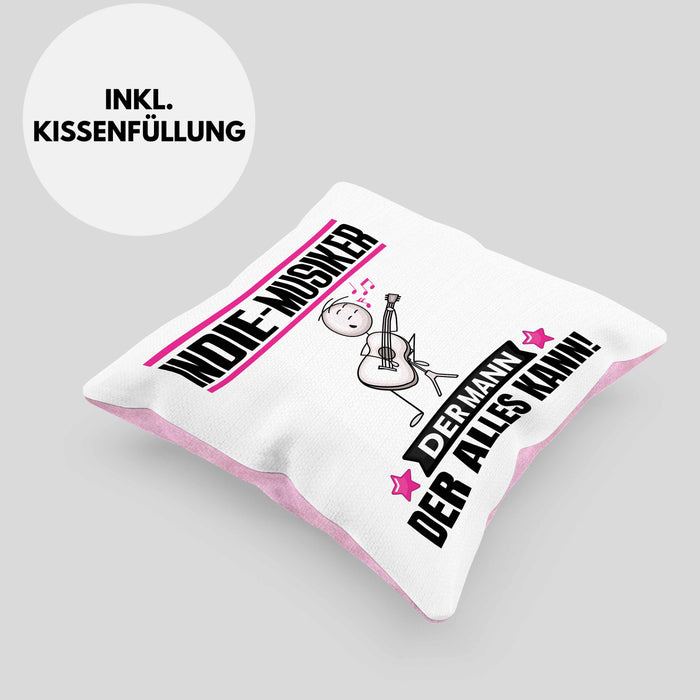 Indie-Musiker Kissen mit Füllung 40x40 Geschenk für Indie-Musiker Der Mann Der Alles Kann Geschenkidee zum Geburtstag (Grau) Rosa Trendation