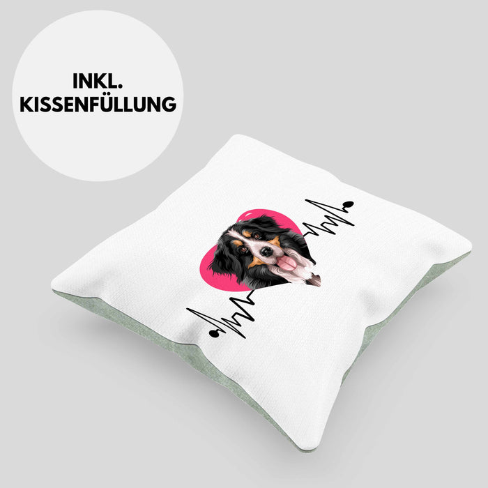 Berner Sennen Besitzer Kissen mit Füllung 40x40 Geschenk Lustiger Spruch Geschenkidee Herzschlag Berner Sennen (Grau) Grün Trendation
