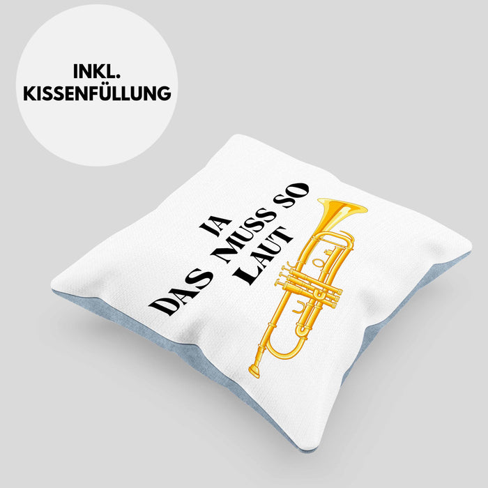 Trompete Kissen mit Füllung 40x40 Geschenk für Musiker Trompeten-Spieler Tuten Geschenkidee Lustig Männer (Grau) Blau Trendation