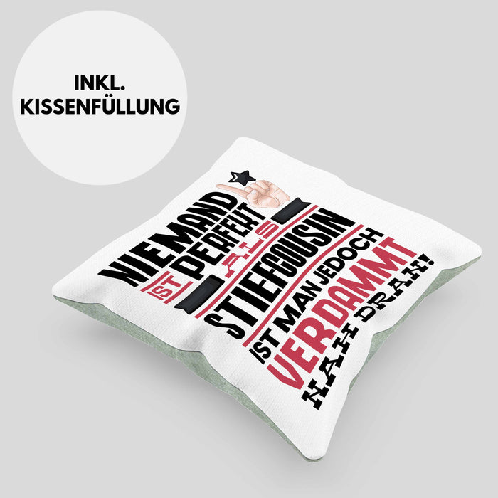 Stiefcousin Geschenk Kissen mit Füllung 40x40 Lustige Geschenkidee für Stiefcousin Geburtstag Niemand Ist Perfekt Aber Als Stiefcousin Ist Man Nah Dran (Grau) Grün Trendation