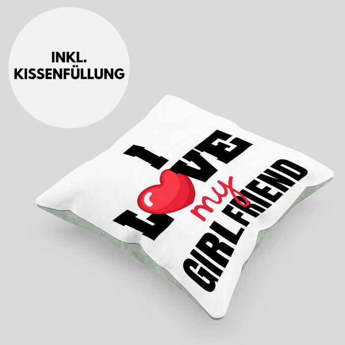 I Love My Girlfriend Kissen mit Füllung 40x40 Geschenk für Freund Beziehung Liebe Geschenkidee (Grau) Grün Trendation