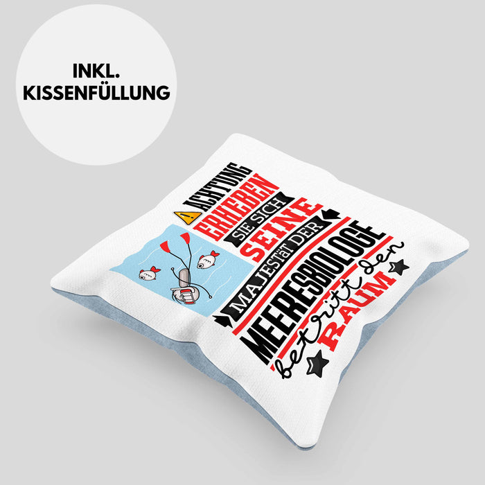 Meeresbiologe Geschenk Kissen mit Füllung 40x40 Lustiger Spruch Erheben Sie Sich Der Meeresbiologe Betritt den Raum (Grau) Blau Trendation