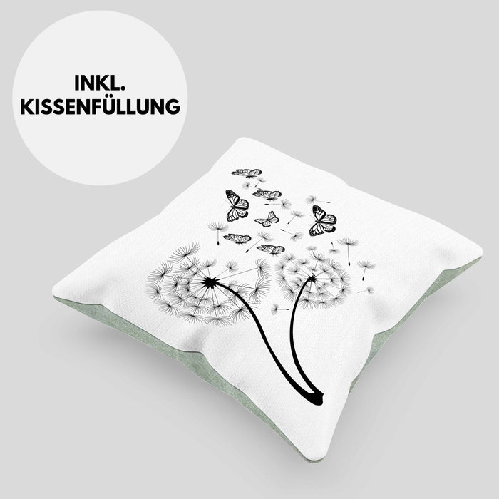 Schmetterling Kissen mit Füllung 40x40 Grafik Geschenkidee Pusteblume (Grau) Grün Trendation