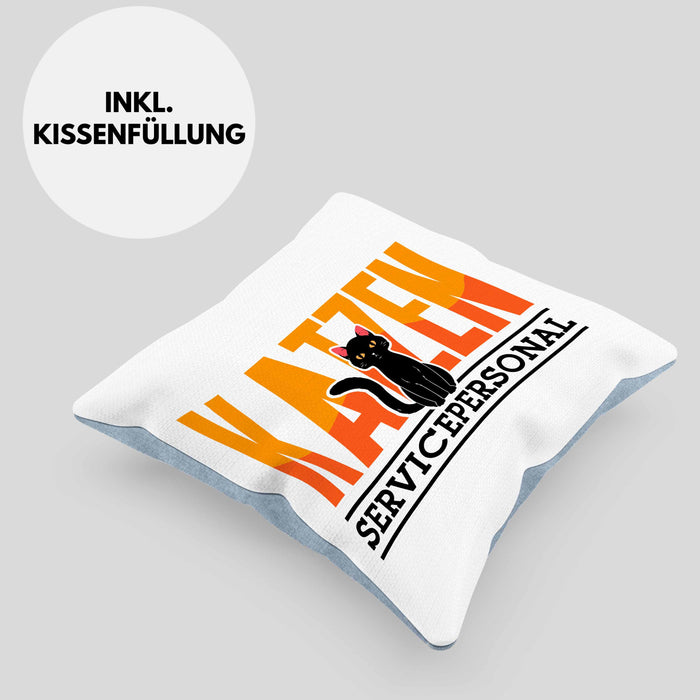 Katzen Servicepersonal Kissen mit Füllung 40x40 Geschenkidee Lustig Spruch Katzenbesitzer KatzenMama (Grau) Blau Trendation