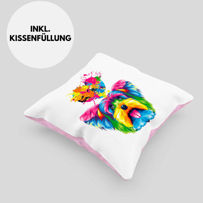 Yorkie Herz Farbe Besitzer Kissen mit Füllung 40x40 Geschenk Lustiger Spruch Geschenkidee Yorkie Liebhaber (Grau) Rosa Trendation
