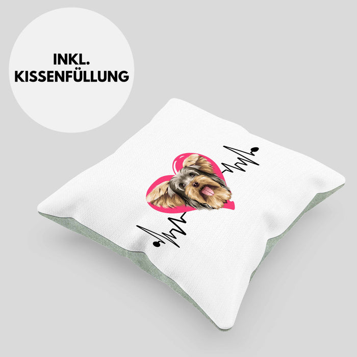 Yorkie Besitzer Kissen mit Füllung 40x40 Geschenk Lustiger Spruch Geschenkidee Herzschlag Yorkie (Grau) Grün Trendation
