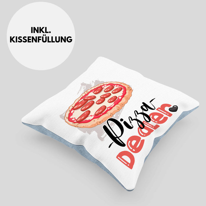 Pizza Dealer Kissen mit Füllung 40x40 Geschenk für Pizzabäcker Geburtstag Spruch Geschenkidee Beste Pizza Der welt (Grau) Blau Trendation