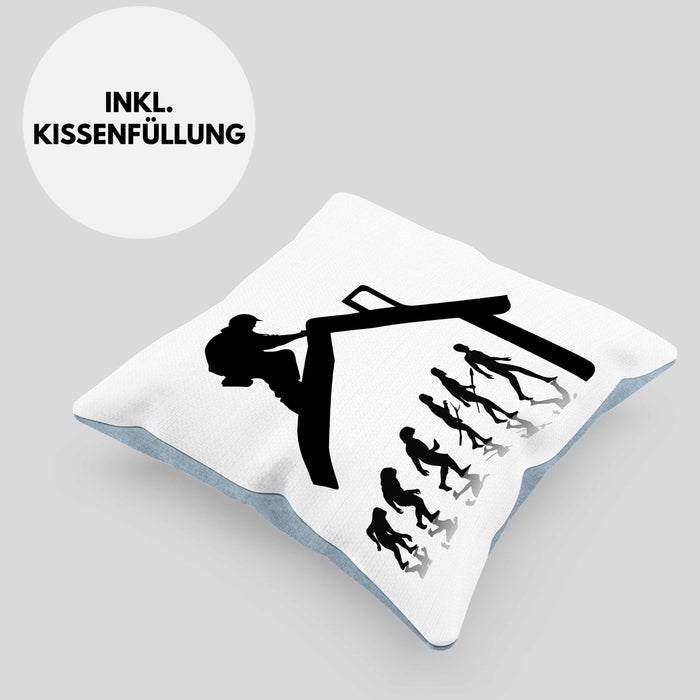 Dachdecker Geschenk Kissen mit Füllung 40x40 Evolution Geschenkidee Spruch (Grau) Blau Trendation