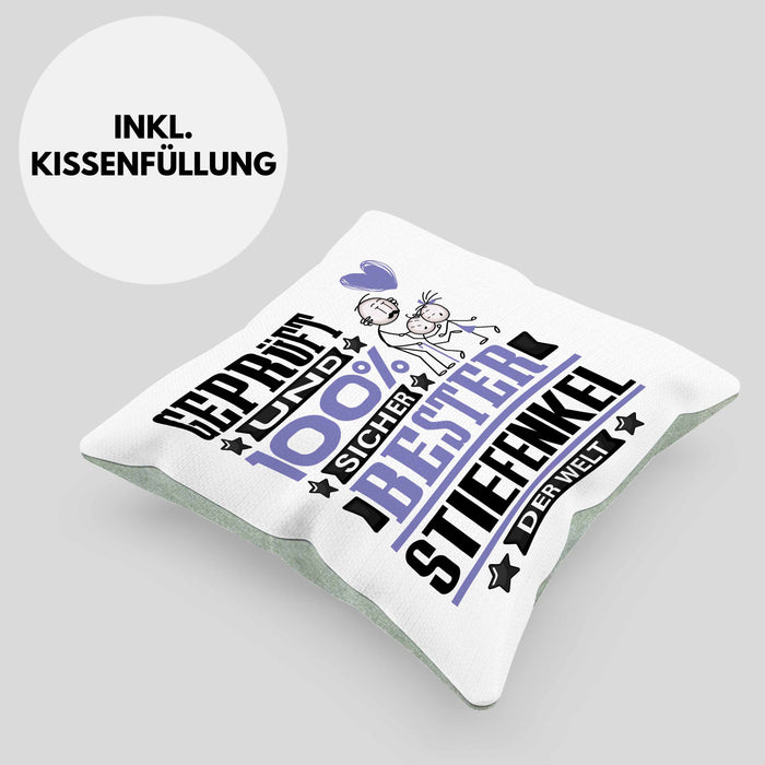 Stiefenkel Geschenk Lustiger Spruch für Stiefenkel Geschenkidee Bester Stiefenkel Der WeltKissen mit Füllung 40x40 (Grau) Grün Trendation