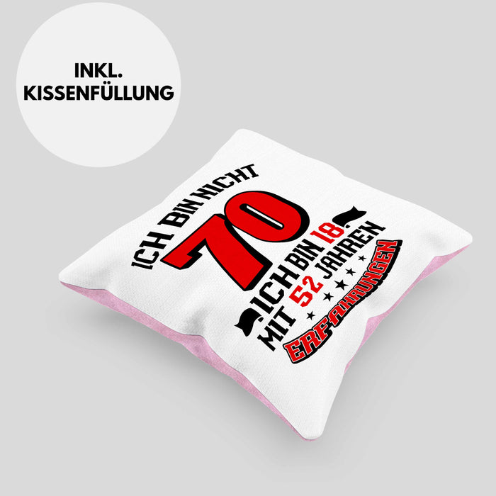 Kissen mit Füllung 40x40 70. Geburtstag Geschenkidee für Männer Frauen Spruch 70 Jahre 18 mit 52 Jahre Erfahrungen (Grau) Rosa Trendation