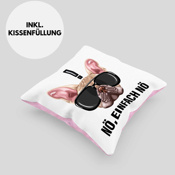 Nö Einfach Nö Kissen mit Füllung 40x40 Geschenk für Mops-Besitzer für Freundin Sarkasmus Humor (Grau) Rosa Trendation