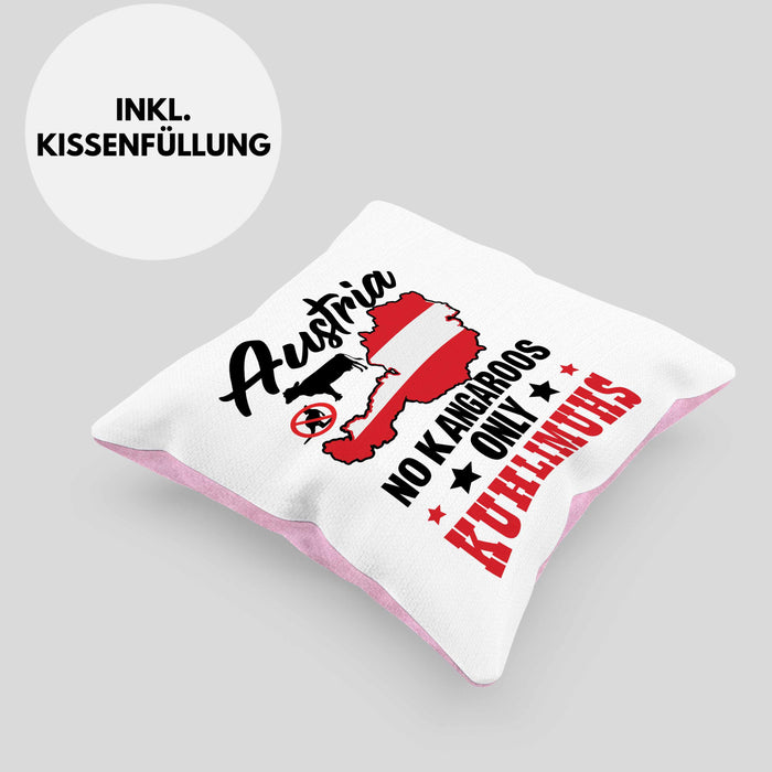 Keine Kängurus in Österreich Kissen mit Füllung 40x40 Geschenk Häferl Kuhlimuhs (Grau) Rosa Trendation