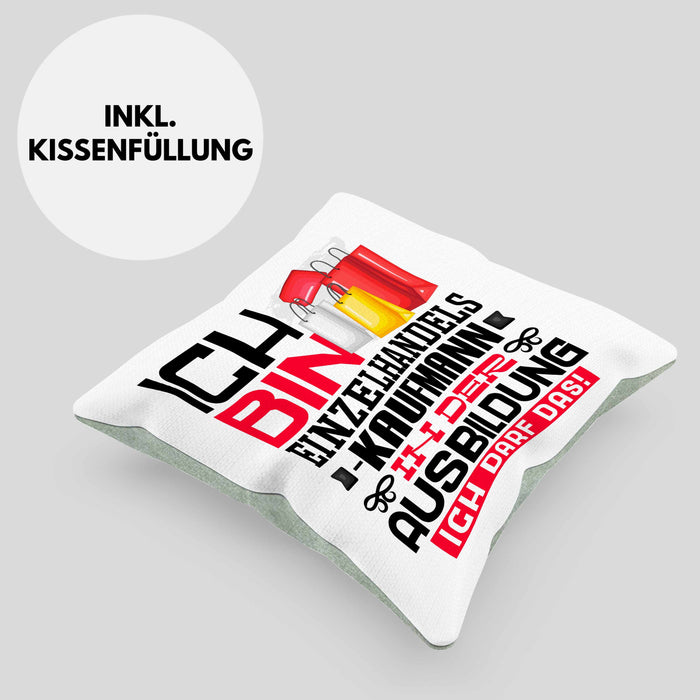 Einzelhandelskaufmann Ausbildung Kissen mit Füllung 40x40 Geschenk Ich Bin Einzelhandelskaufmann In Der Ausbildung Ich Darf Das Geschenkidee Spruch (Grau) Grün Trendation