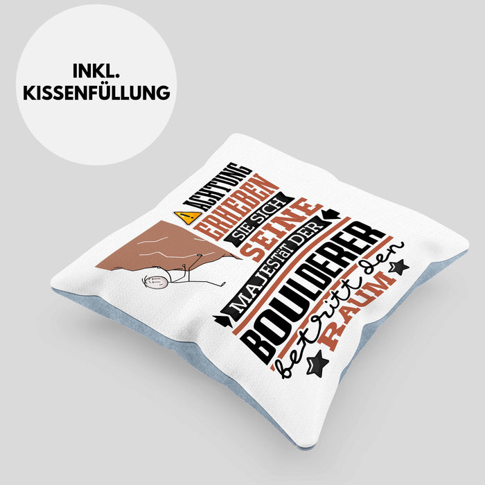 Boulderer Geschenk Kissen mit Füllung 40x40 Lustiger Spruch Erheben Sie Sich Der Boulderer Betritt den Raum (Grau) Blau Trendation