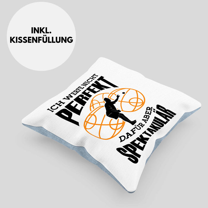 Boule Kissen mit Füllung 40x40 Geschenk Boule-Spieler Geschenkidee Spruch Ich Werfe Nicht toll Spektakulär (Grau) Blau Trendation