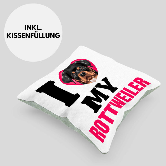 Rottweiler Besitzerin Kissen mit Füllung 40x40 Geschenk Lustiger Spruch Geschenkidee I Love My Rottweiler (Grau) Grün Trendation
