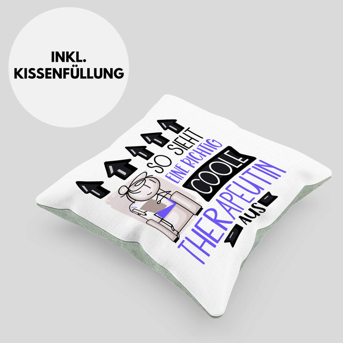 Therapeutin Geschenk Kissen mit Füllung 40x40 Lustig Geschenkidee für Therapeutin Geburtstag So Sieht Eine Richtig Coole Therapeutin Aus Frauen Spruch (Grau) Grün Trendation