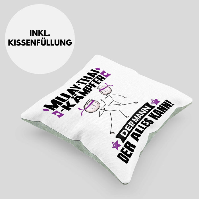 Muay-Thai-Kämpfer Kissen mit Füllung 40x40 Geschenk für Muay-Thai-Kämpfer Der Mann Der Alles Kann Geschenkidee zum Geburtstag (Grau) Grün Trendation