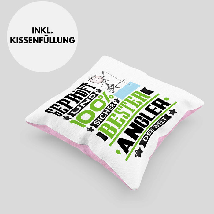 Angler Geschenk Lustiger Spruch für Angler Geschenkidee Bester Angler Der WeltKissen mit Füllung 40x40 (Grau) Rosa Trendation