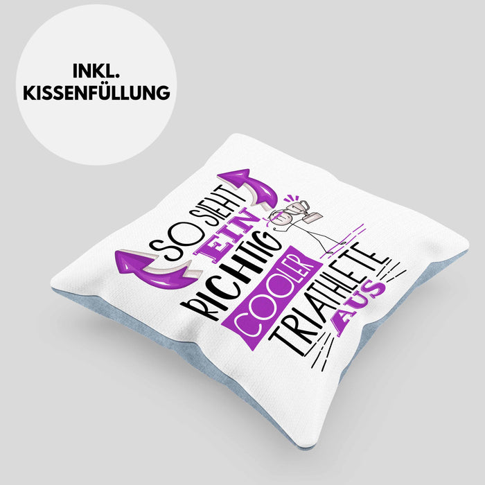 Triathlete Kissen mit Füllung 40x40 Geschenk So Sieht Ein RIchtig Cooler Triathlete Aus Geschenkidee Lustiger Spruch Geburtstag (Grau) Blau Trendation