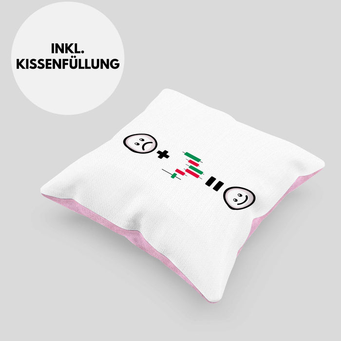Daytrader Kissen mit Füllung 40x40 Geschenk für Aktien Börse Trading Lustige Geschenkidee :( + Aktien Kurse = :) Geburtstag (Grau) Rosa Trendation