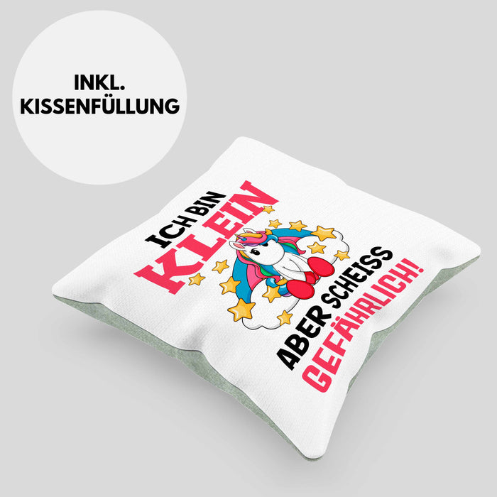 Klein Aber Sch Gefährlich Lustige Einhorn Kissen mit Füllung 40x40 mit Spruch Geschenkidee Einhornfans (Grau) Grün Trendation