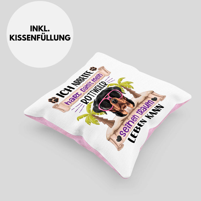 Rottweiler Besitzer Kissen mit Füllung 40x40 Geschenk Lustiger Spruch Geschenkidee Ich Arbeite Hart Damit Mein Rottweiler Seinen Traum Leben Kann (Grau) Rosa Trendation