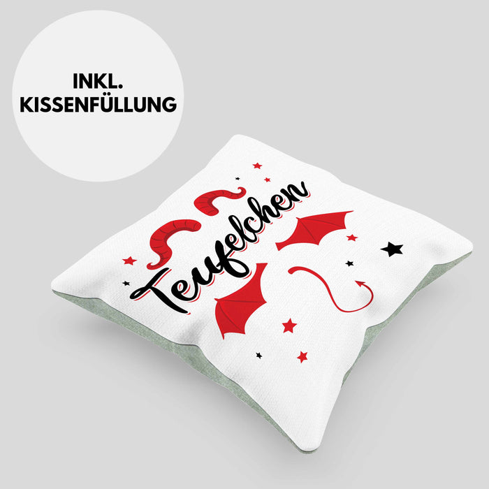 Teufelchen Kissen mit Füllung 40x40 Geschenk für Frauen Teufel (Grau) Grün Trendation