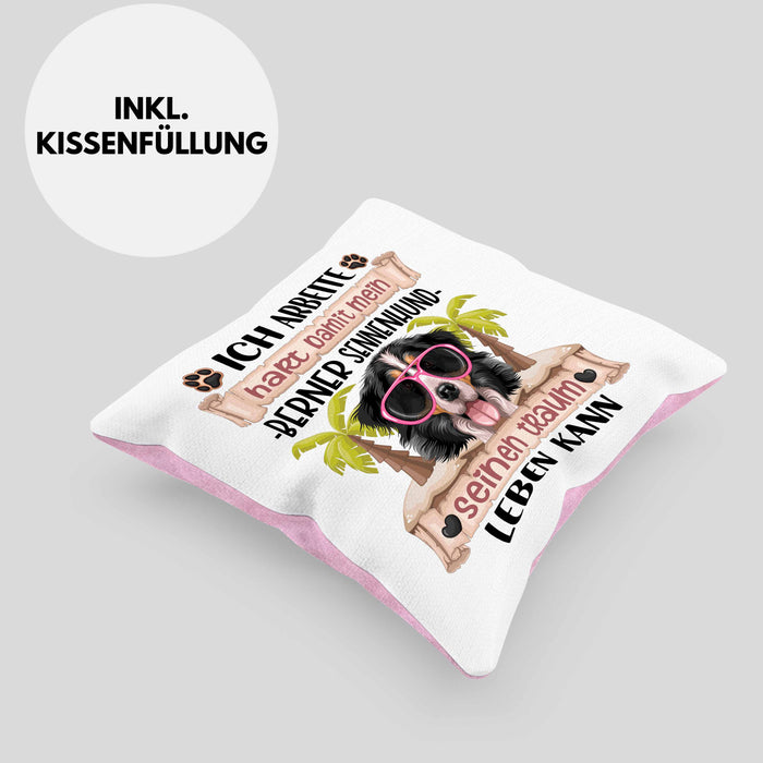 Berner Sennen Besitzer Kissen mit Füllung 40x40 Geschenk Lustiger Spruch Geschenkidee Ich Arbeite Hart Damit Mein Berner Sennen Seinen Traum Leben Kann (Grau) Rosa Trendation