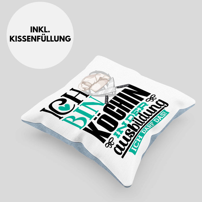 Köchin Ausbildung Start Geschenk Kissen mit Füllung 40x40 Ich Bin Köchin In Der Ausbildung Ich Darf Das Geschenkidee (Grau) Blau Trendation