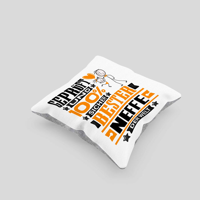 Neffe Geschenk Lustiger Spruch für Neffe Geschenkidee Bester Neffe Der WeltKissen mit Füllung 40x40 (Grau) Grau Trendation
