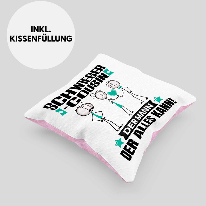 Schwiegercousin Kissen mit Füllung 40x40 Geschenk für Schwiegercousin Der Mann Der Alles Kann Geschenkidee zum Geburtstag (Grau) Rosa Trendation