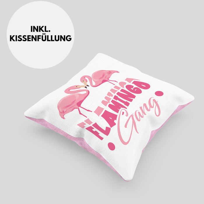 Flamingo Gang Kissen mit Füllung 40x40 Geschenkidee Pinke Flamingos JGA (Grau) Rosa Trendation