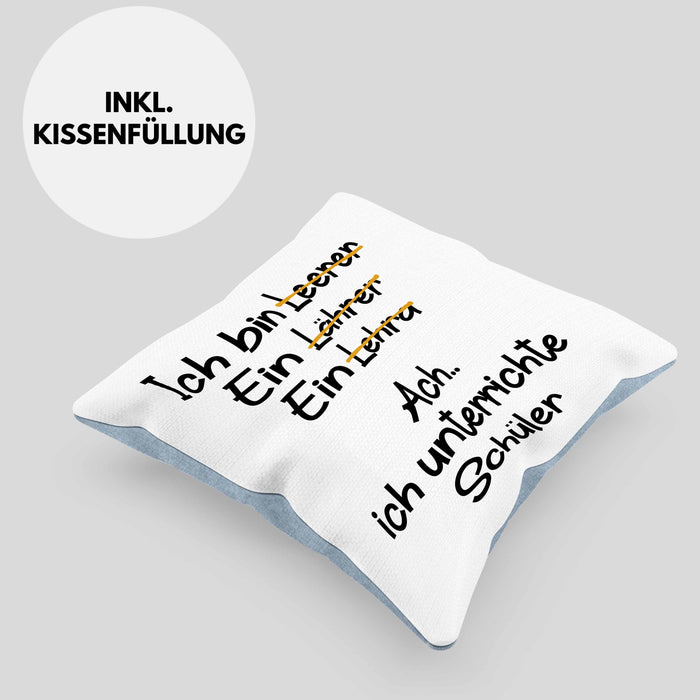 Lehrer Kissen mit Füllung 40x40 Geschenk mit Spruch Lehrer Geschenkidee Lustig Sprüche (Grau) Blau Trendation