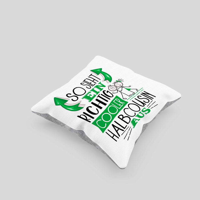 So Sieht Ein Richtig Cooler Halbcousin Aus Geschenk Kissen mit Füllung 40x40 Lustiger Spruch Geschenkidee (Grau) Grau Trendation