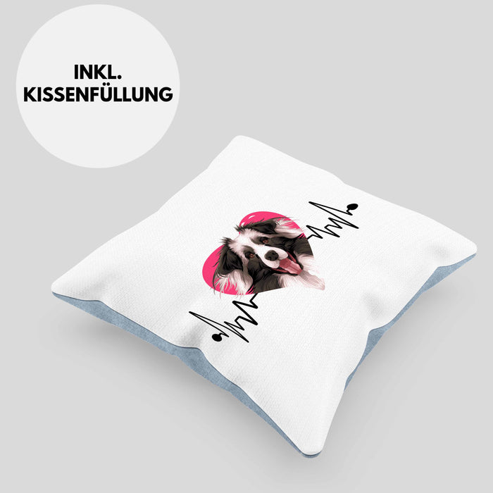 Border Collies Besitzer Kissen mit Füllung 40x40 Geschenk Lustiger Spruch Geschenkidee Herzschlag Border Collies (Grau) Blau Trendation