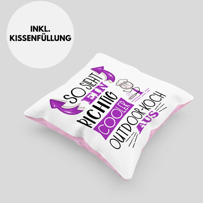 So Sieht Ein Richtig Cooler Outdoor-Koch Aus Kissen mit Füllung 40x40 Geschenk für Outdoor-Koch Geburtstag Geschenkdiee (Grau) Rosa Trendation