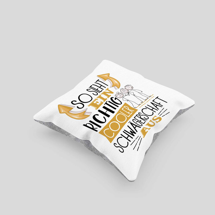 So Sieht Ein Richtig Cooler Schwägerschaft Aus Geschenk Kissen mit Füllung 40x40 Lustiger Spruch Geschenkidee (Grau) Grau Trendation