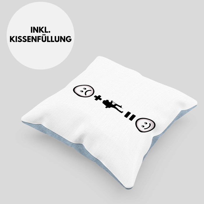 Wandern Kissen mit Füllung 40x40 Geschenk für Wandern Berge :( + Wandern = :) Lustige Geschenkidee Geburtstag (Grau) Blau Trendation