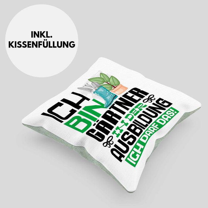 Gärtner Ausbildung Kissen mit Füllung 40x40 Geschenk Ich Bin Gärtner In Der Ausbildung Ich Darf Das Geschenkidee Spruch (Grau) Grün Trendation