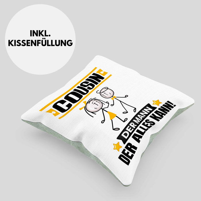 Cousin Kissen mit Füllung 40x40 Geschenk für Cousin Der Mann Der Alles Kann Geschenkidee zum Geburtstag (Grau) Grün Trendation