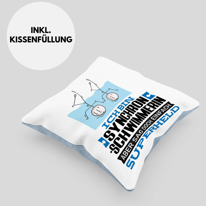 Synchronschwimmerin Geschenk Kissen mit Füllung 40x40 Ich Bin Synchronschwimmerin Aber Sag Doch Einfach Superheld Lustige Geschenkdiee für Synchronschwimmerin (Grau) Blau Trendation